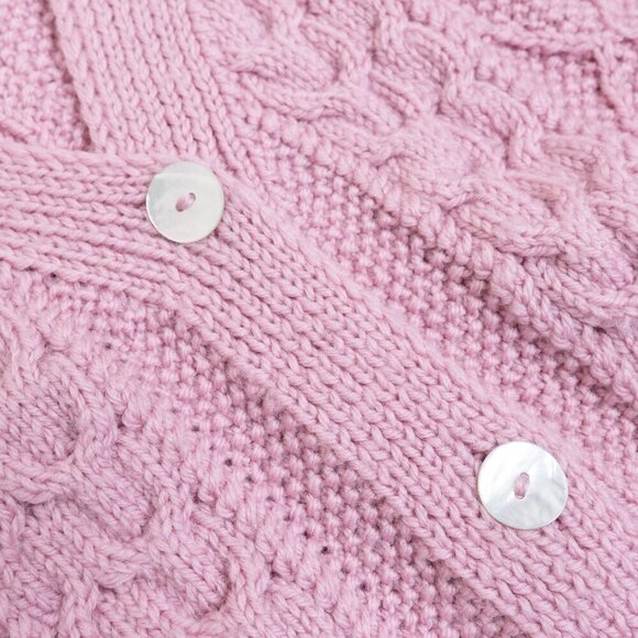 Hand Knitted Cardigan Pink Sweater Chunky Diamond Stitch Oversized M/L - Picture 6 of 10